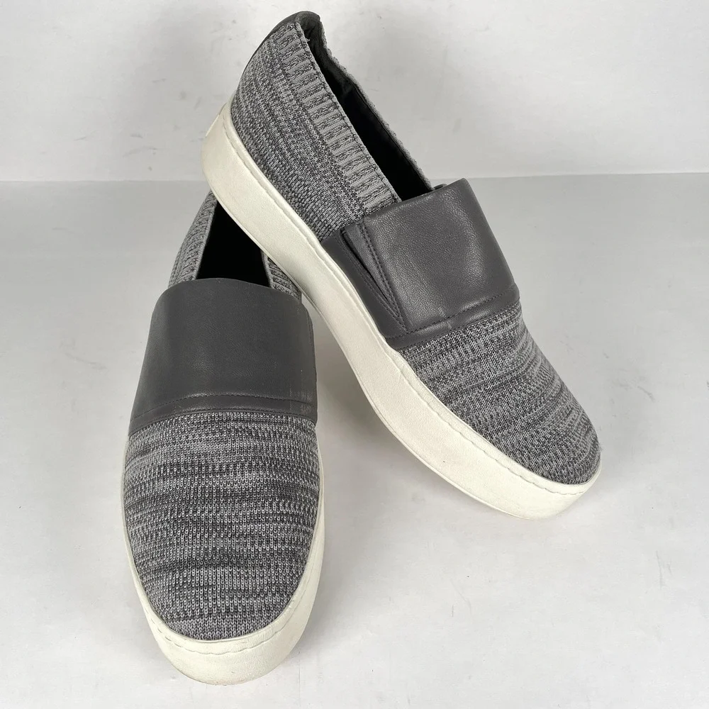 Vince Blair Shoes Womens Size 9.5 Gray Knit Leather Slip On Platform Sneakers